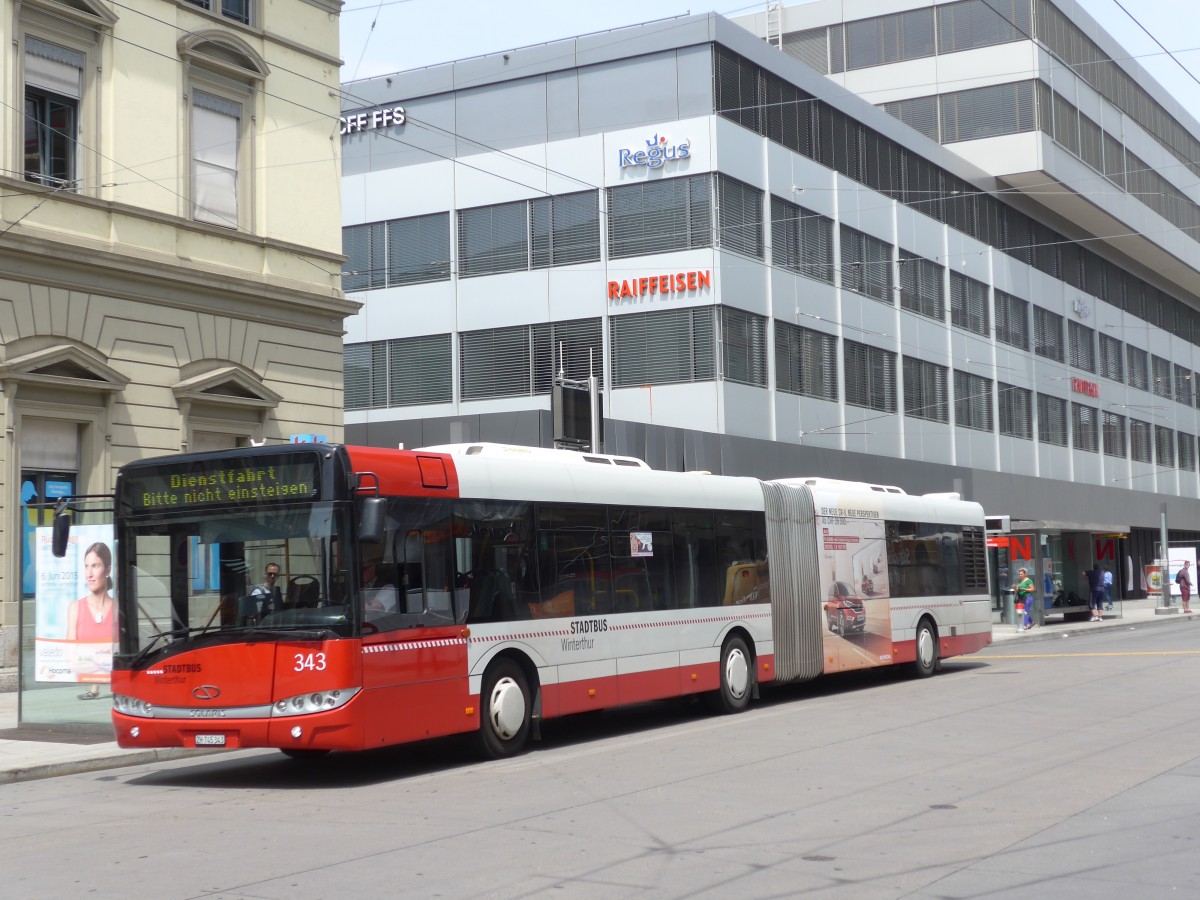 (161'617) - SW Winterthur - Nr. 343/ZH 745'343 - Solaris am 31. Mai 2015 beim Hauptbahnhof Winterthur