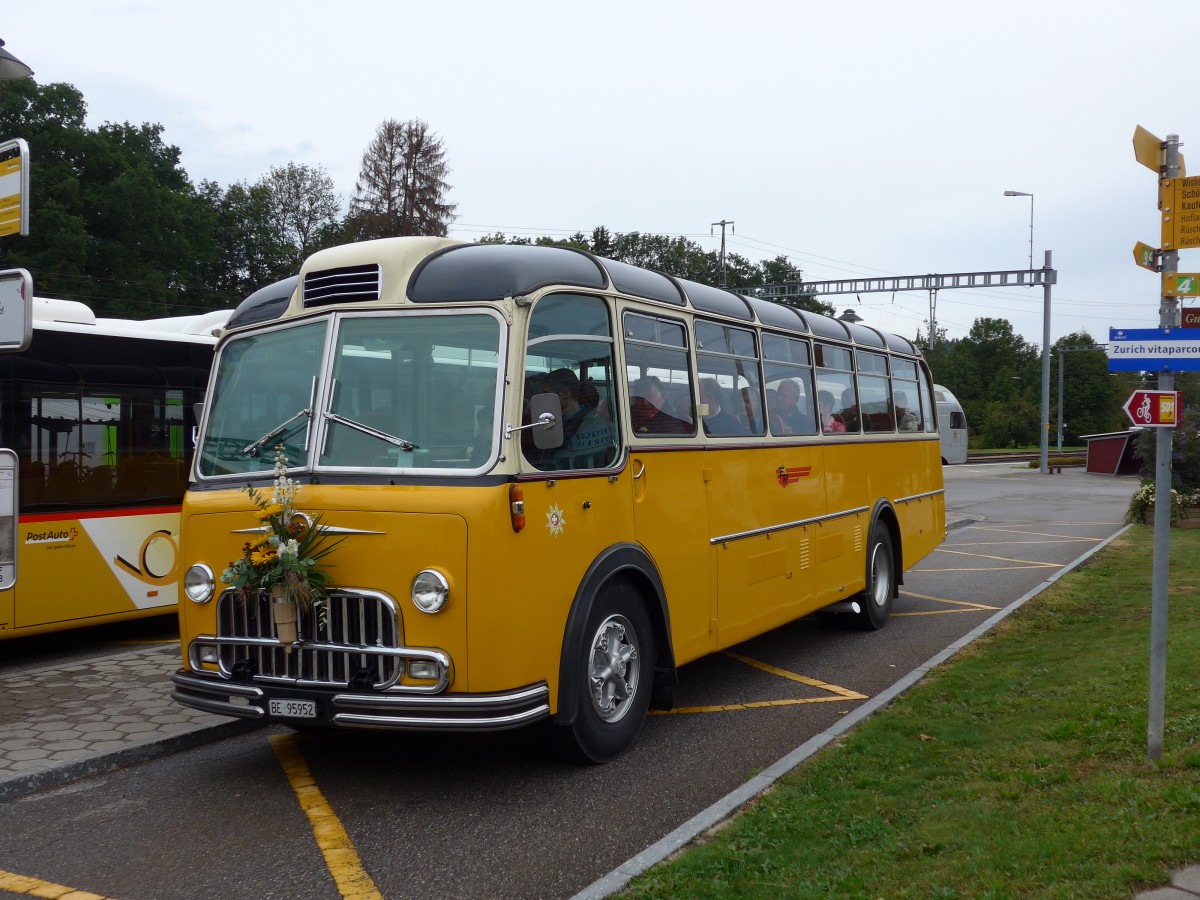 (164'614) - Engeloch, Riggisberg - BE 95'952 - FBW/Eggli (ex Privat; ex Steiger, Schlatt; ex P 24'061; ex P 21'561) am 13. September 2015 beim Bahnhof Schwarzenburg