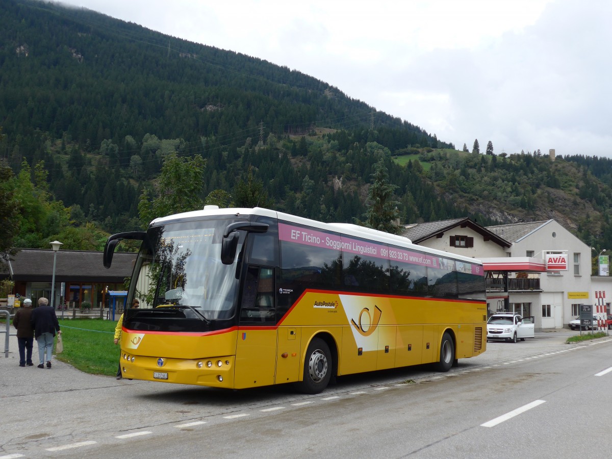 (165'420) - AutoPostale Ticino - TI 237'663 - Temsa am 19. September 2015 in Andeer, Tgavugl