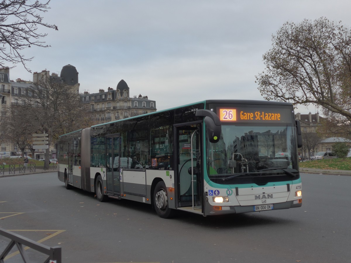 (166'753) - RATP Paris - Nr. 4750/BN 004 DK - MAN am 16. November 2015 in Paris, Nation