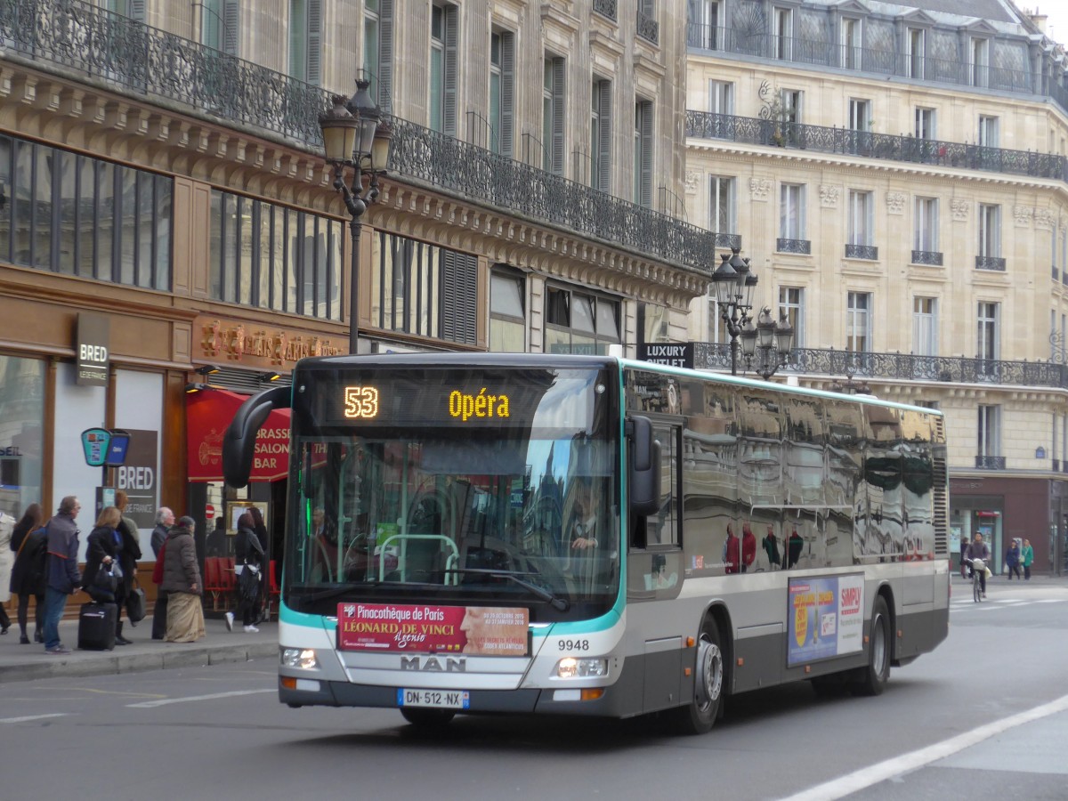 (166'902) - RATP Paris - Nr. 9948/DN 512 NX - MAN am 16. November 2015 in Paris, Opra