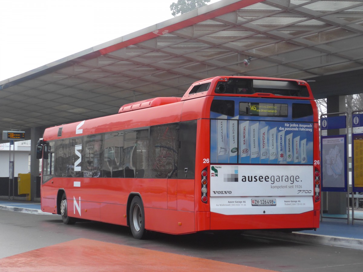 (168'180) - AHW Horgen - Nr. 26/ZH 126'498 - Volvo am 1. Januar 2016 beim Bahnhof Horgen