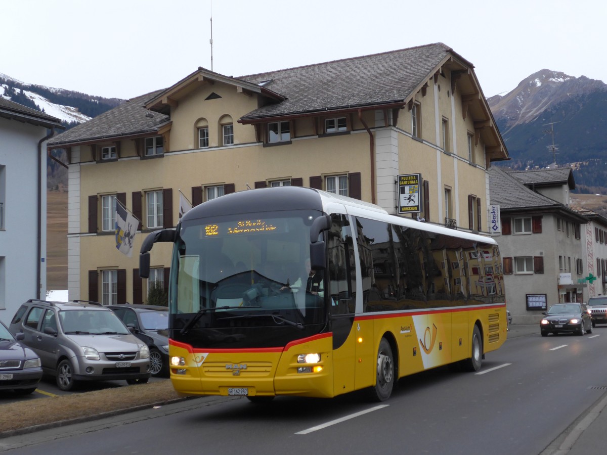 (168'234) - PostAuto Graubnden - GR 162'987 - MAN am 2. Januar 2016 in Savognin, Post