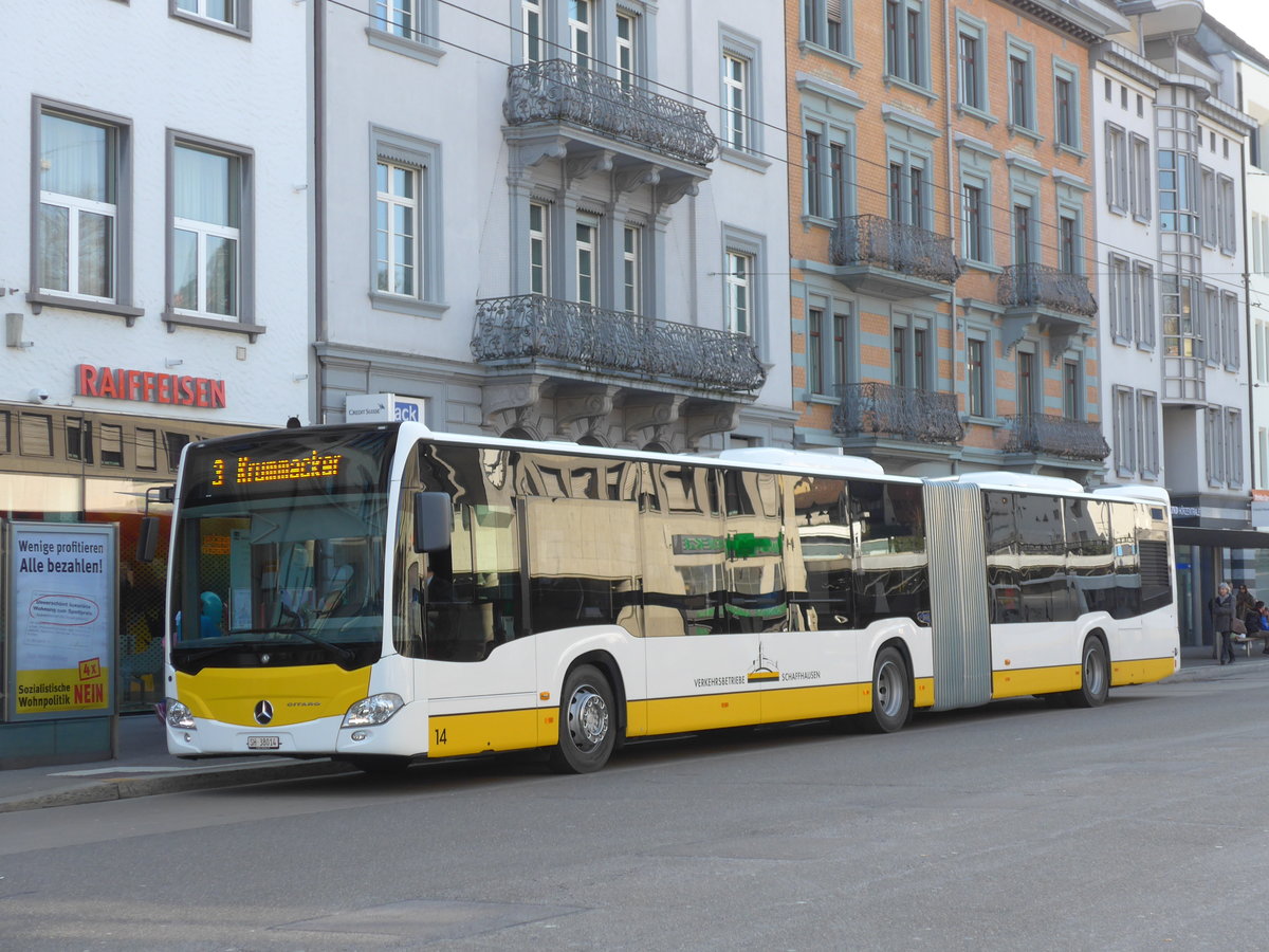 (169'260) - VBSH Schaffhausen - Nr. 14/SH 38'014 - Mercedes am 19. Mrz 2016 beim Bahnhof Schaffhausen