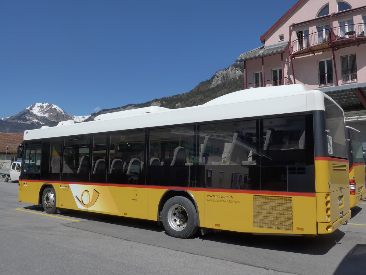 (169'827) - AVG Meiringen - Nr. 68/BE 401'568 - Scania/Hess (ex Nr. 59; ex Steiner, Messen) am 11. April 2016 in Meiringen, Postautostation