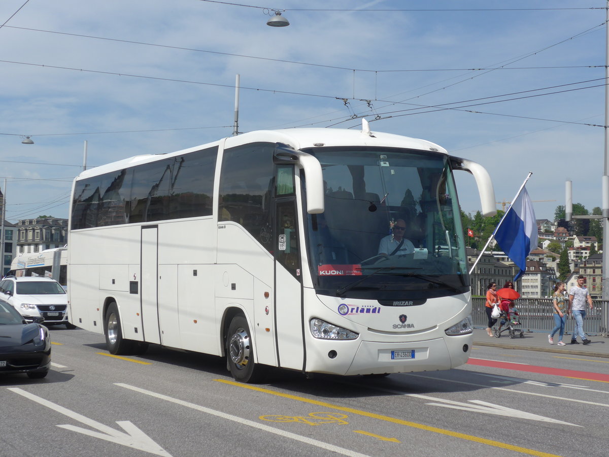 (171'382) - Aus Italien: Orlandi, Voghera - EH-436 DD - Scania/Irizar am 22. Mai 2016 in Luzern, Bahnhofbrcke