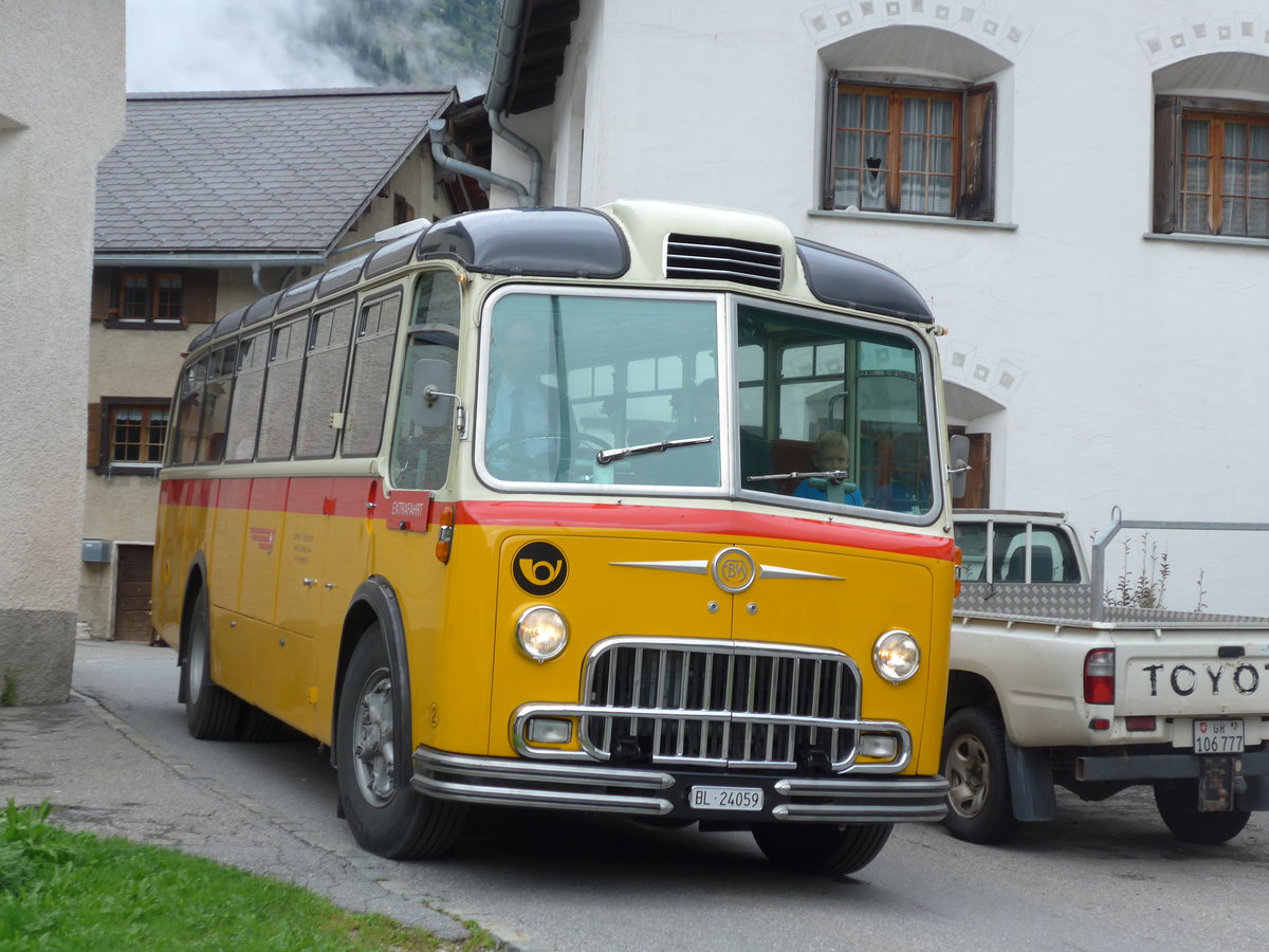 (174'166) - Tanner&Lambach, Reigoldswil - Nr. 2/BL 24'059 - FBW/R&J (ex Hunziker, Rschlikon; ex P 24'059; ex P 21'559) am 21. August 2016 in Innerferrera