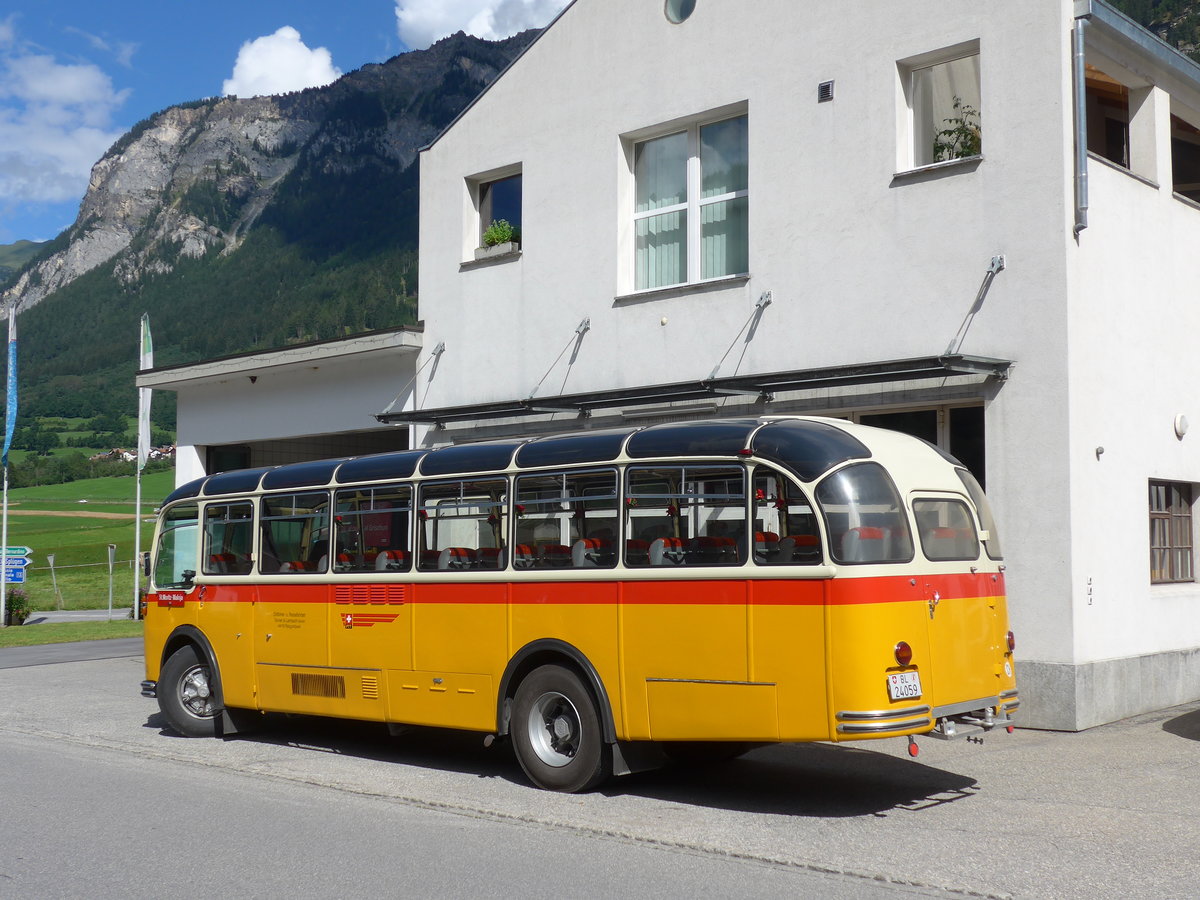 (174'244) - Tanner&Lambach, Reigoldswil - Nr. 2/BL 24'059 - FBW/R&J (ex Hunziker, Rschlikon; ex P 24'059) am 21. August 2016 in Andeer, Garage Mark