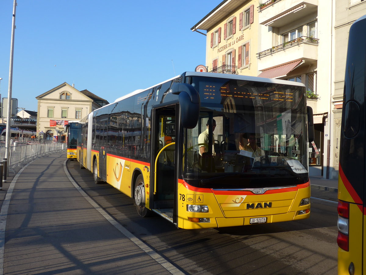 (174'328) - CarPostal Ouest - Nr. 78/JU 52'078 - MAN am 28. August 2016 beim Bahnhof Payerne