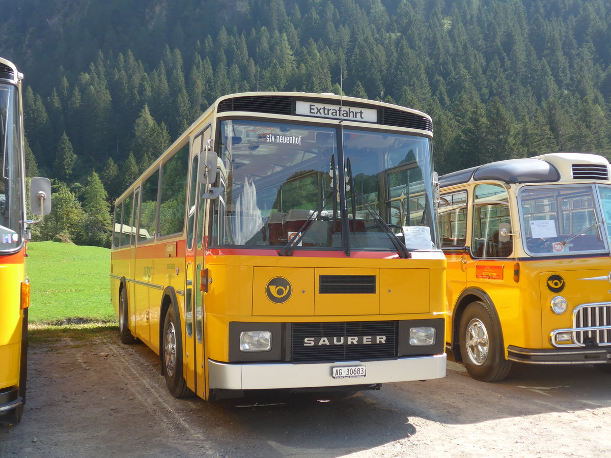 (174'683) - Voser, Neuenhof - AG 30'683 - Saurer/Tscher (ex Fischer, Roggwil; ex Mattli, Wassen) am 10. September 2016 in Campo, Saurertreffen