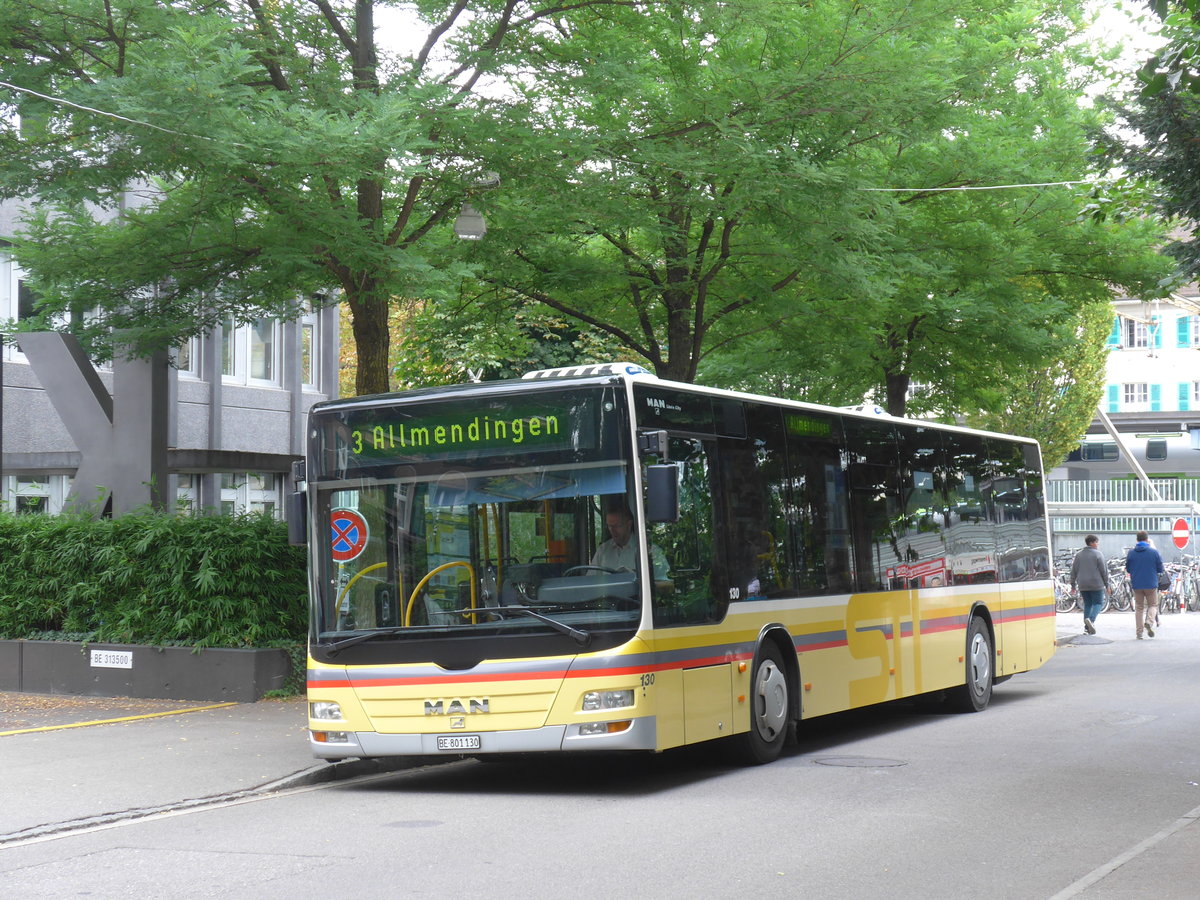 (175'061) - STI Thun - Nr. 130/BE 801'130 - MAN am 21. September 2016 beim Bahnhof Thun (prov. Haltestelle)