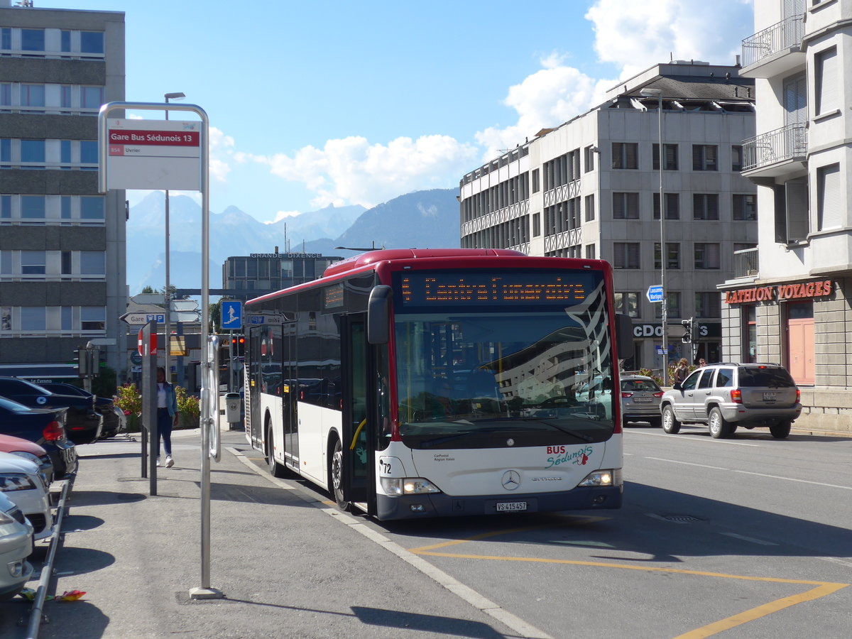 (175'139) - PostAuto Wallis - Nr. 72/VS 415'457 - Mercedes (ex Lathion, Sion Nr. 72) am 24. September 2016 beim Bahnhof Sion