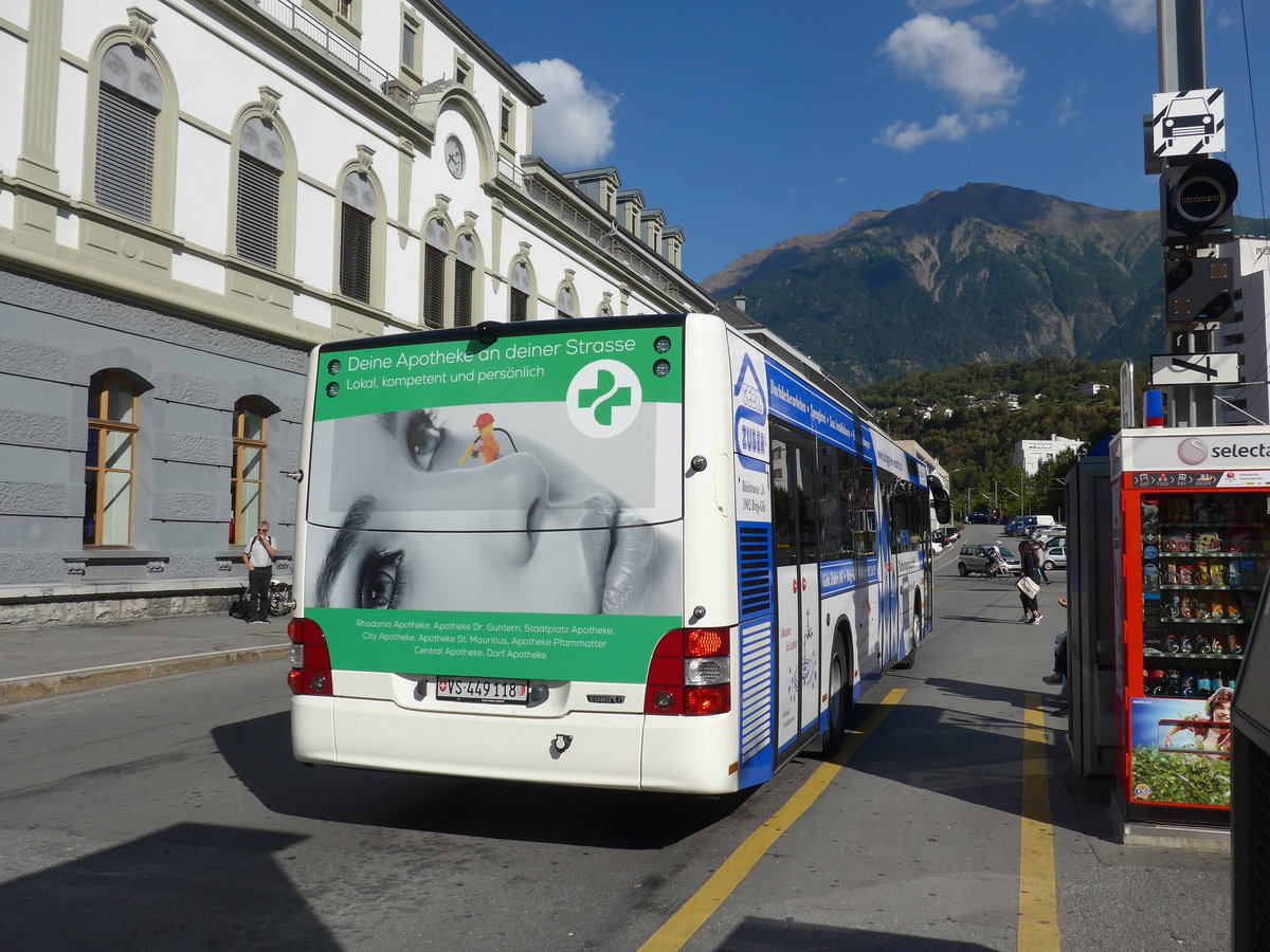 (175'149) - PostAuto Wallis - VS 449'118 - MAN am 24. September 2016 beim Bahnhof Brig