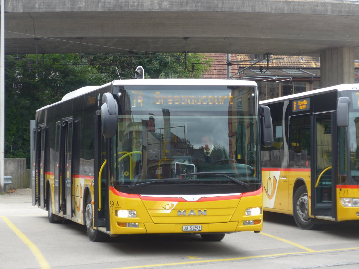 (175'471) - CarPostal Ouest - Nr. 59/JU 51'293 - MAN am 7. Oktober 2016 beim Bahnhof Porrentruy