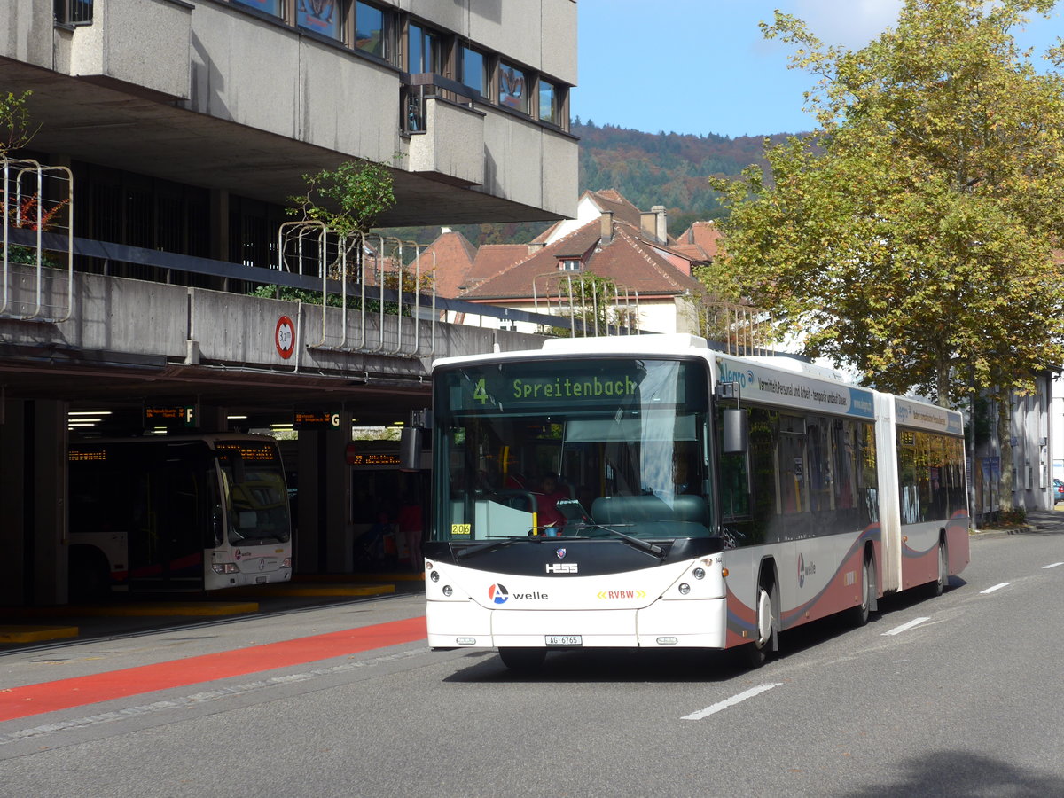 (176'256) - RVBW Wettingen - Nr. 144/AG 6765 - Scania/Hess am 22. Oktober 2016 in Baden, Postautostation