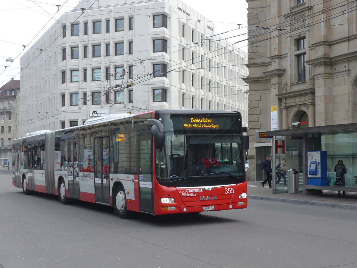 (178'466) - SW Winterthur - Nr. 355/ZH 886'355 - MAN am 10. Februar 2017 beim Hauptbahnhof Winterthur