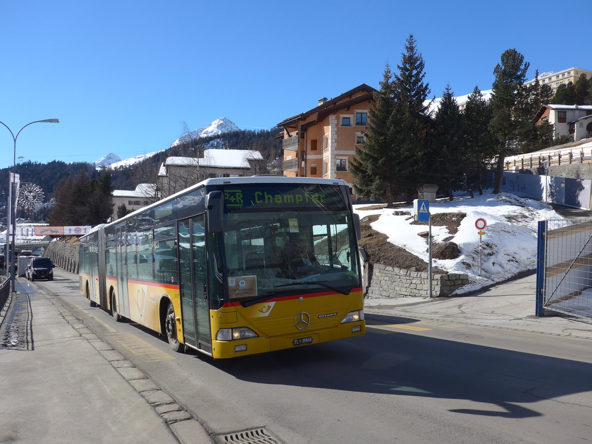 (178'616) - Aus Liechtenstein: Marxer, Mauren - FL 39'868 - Mercedes (ex PostAuto Bern Nr. 637; ex P 27'012) am 18. Februar 2017 beim Bahnhof St. Moritz