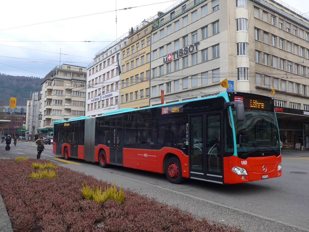 (178'779) - VB Biel - Nr. 160/BE 821'160 - Mercedes am 4. Mrz 2017 beim Bahnhof Biel