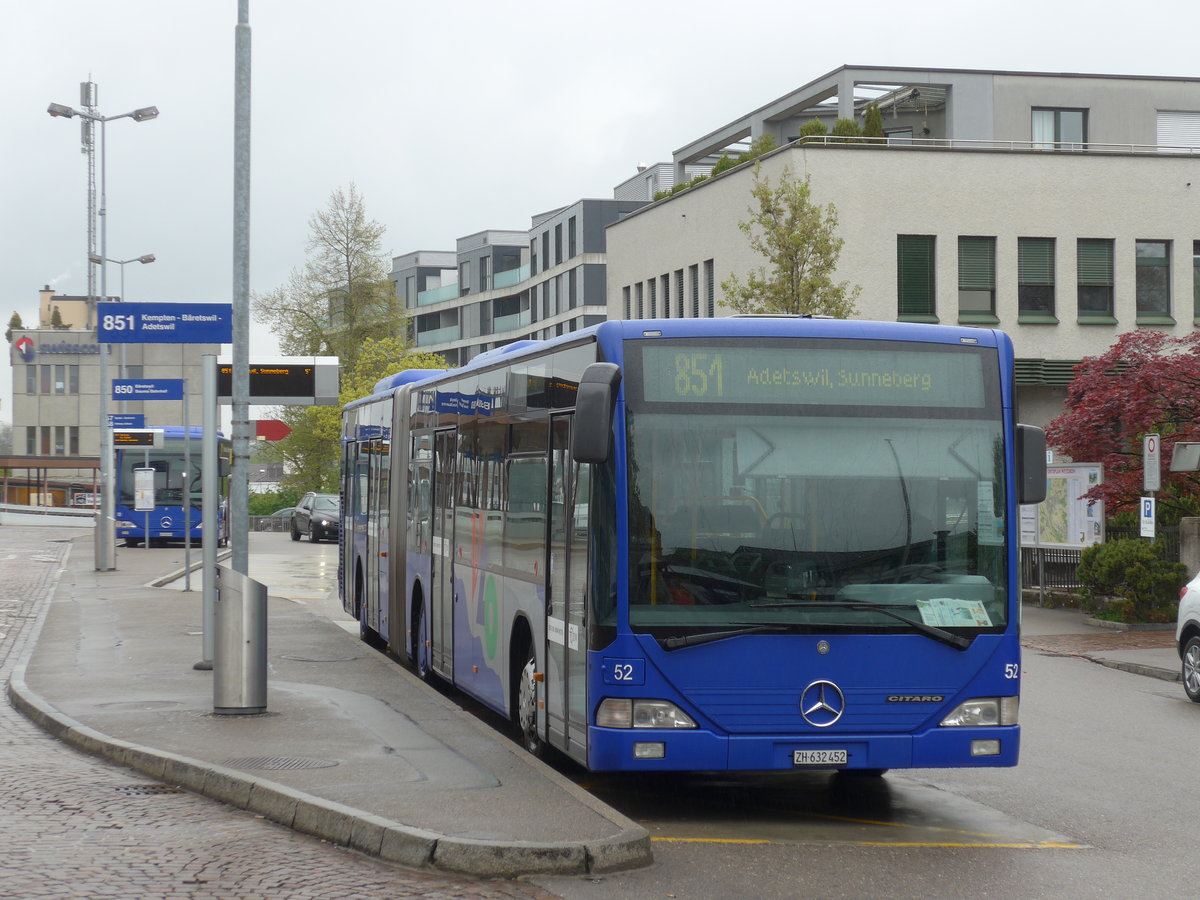 (179'625) - VZO Grningen - Nr. 52/ZH 632'452 - Mercedes am 16. April 2017 beim Bahnhof Wetzikon