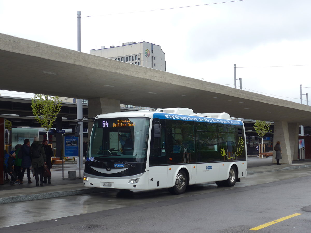 (179'734) - VBZ Zrich - Nr. 192/ZH 71'901 - SOR am 26. April 2017 beim Bahnhof Zrich-Oerlikon