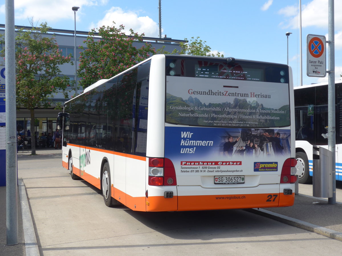 (180'183) - Regiobus, Gossau - Nr. 27/SG 306'527 - MAN am 21. Mai 2017 beim Bahnhof Wil
