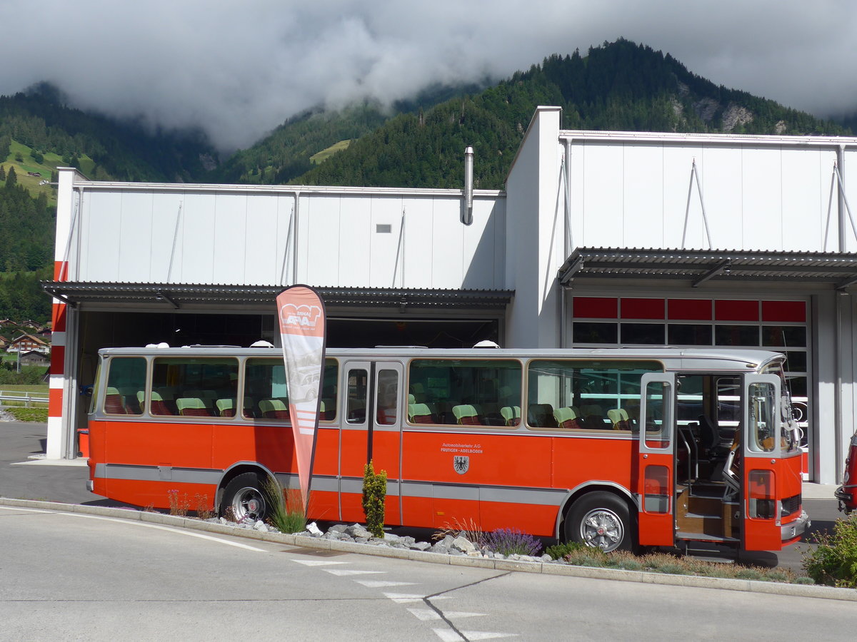 (181'634) - FBW-Club, Mnnedorf - ZH 123'180 - FBW/R&J (ex Tiemann, Oetwil Nr. 19; ex West, Brittnau; ex Wespe, Altsttten; ex AFA Adelboden Nr. 19) am 1. Juli 2017 in Frutigen, Garage AFA