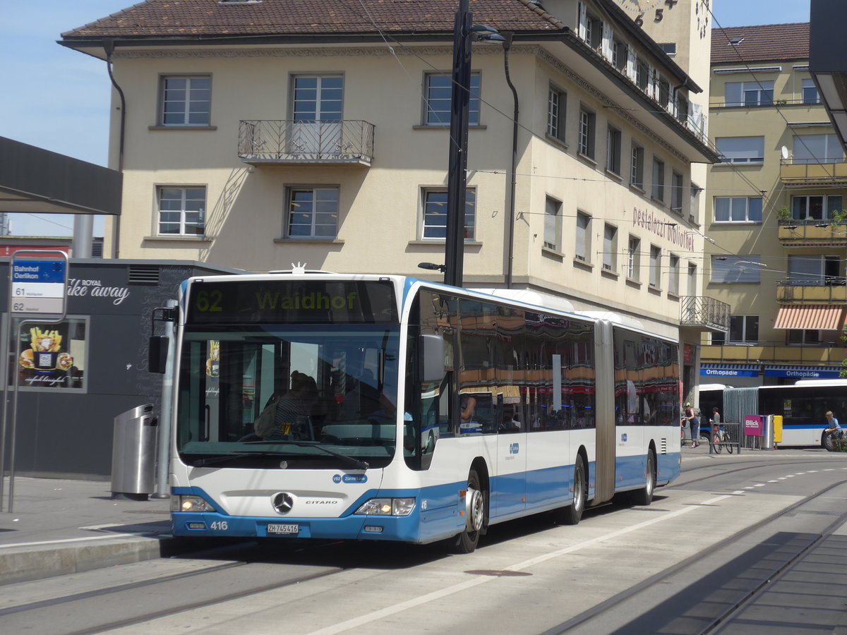 (182'633) - VBZ Zrich - Nr. 416/ZH 745'416 - Mercedes am 3. August 2017 beim Bahnhof Zrich-Oerlikon