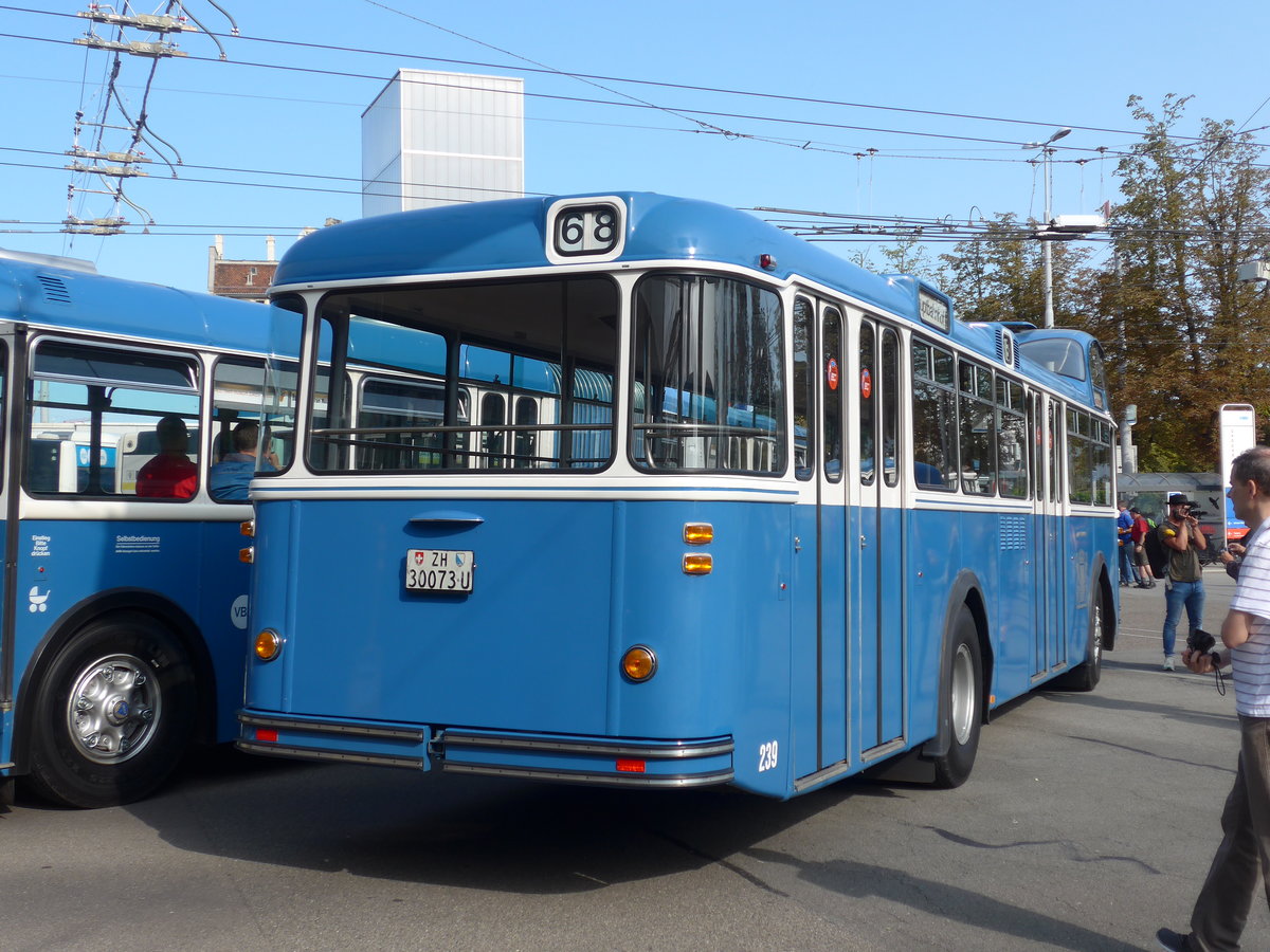 (183'685) - FBW-Club, Mnnedorf - Nr. 239/ZH 30'073 U - FBW/Tscher Hochlenker (ex VBZ Zrich Nr. 239; ex Kamm, Schlieren; ex VBZ Zrich Nr. 239; ex VBZ Zrich Nr. 219) am 20. August 2017 in Zrich, Garage Hardau