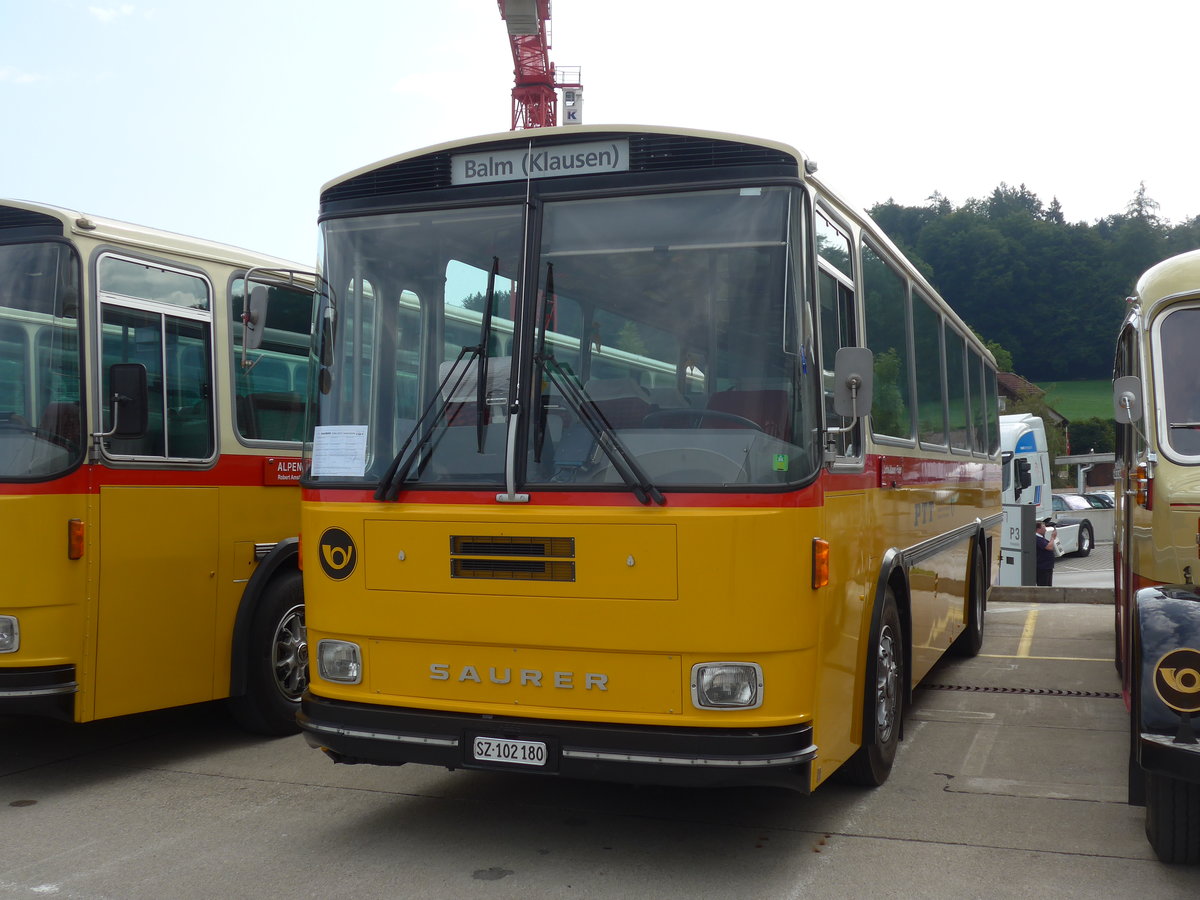 (184'330) - Inkamp, Altendorf - SZ 102'180 - Saurer/Tscher (ex Koch, Giswil; ex Selfors, Meiringen; ex P 24'236) am 26. August 2017 in Oberkirch, CAMPUS Sursee