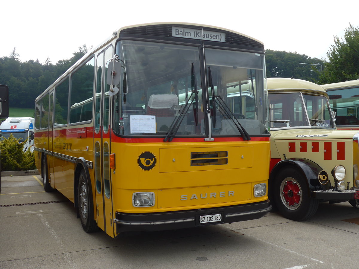 (184'336) - Inkamp, Altendorf - SZ 102'180 - Saurer/Tscher (ex Koch, Giswil; ex Selfors, Meiringen; ex P 24'236) am 26. August 2017 in Oberkirch, CAMPUS Sursee