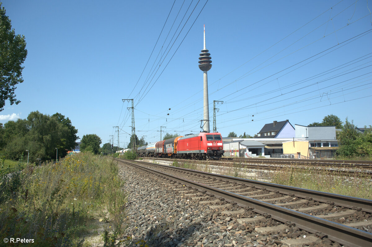 185 072-6 durchfährt Nürnberh Hohe Marter mit einem Gemischten Güterzug. 13.08.24