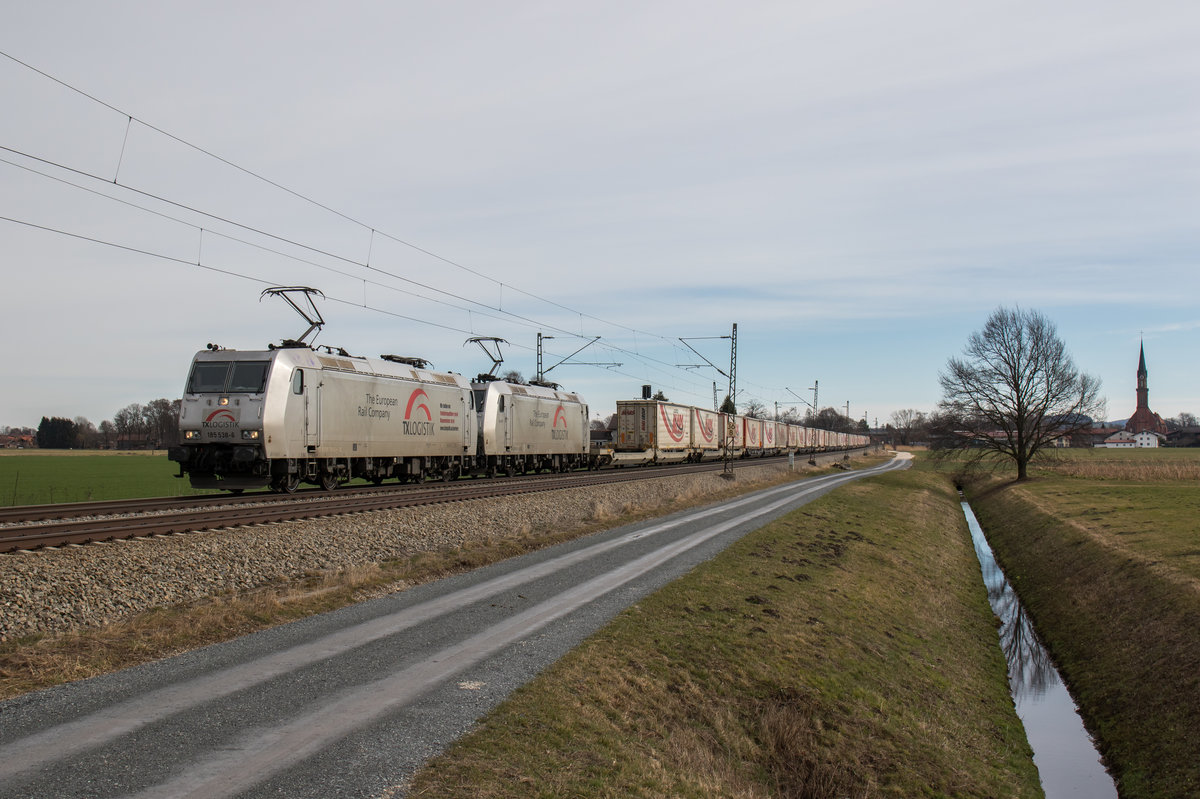 185 538 und 185 531 mit dem  Mars -Zug aus Salzburg kommend am 20. Februar 2016 bei bersee.