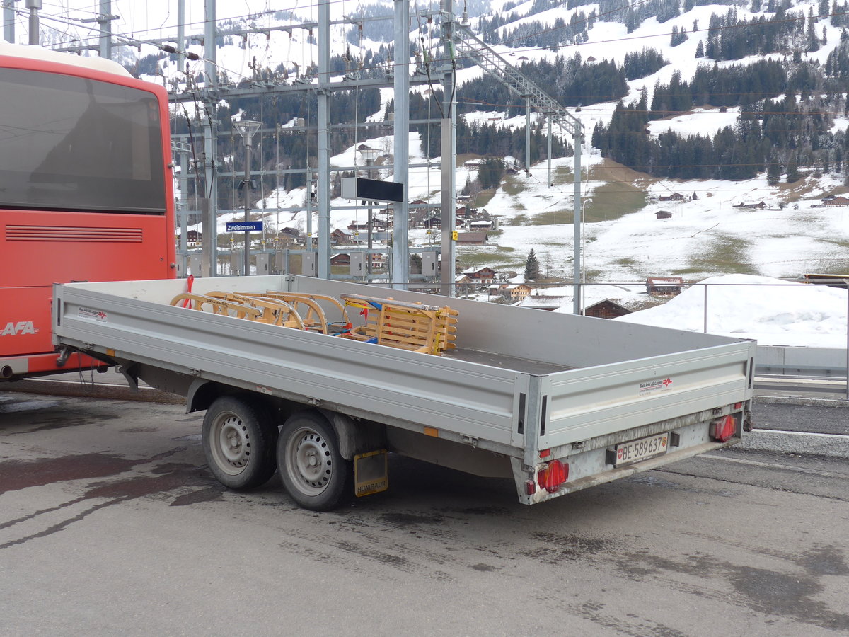 (188'204) - AFA Adelboden - Nr. 66/BE 589'637 - Humbaur Gepckanhnger am 4. Februar 2018 beim Bahnhof Zweisimmen