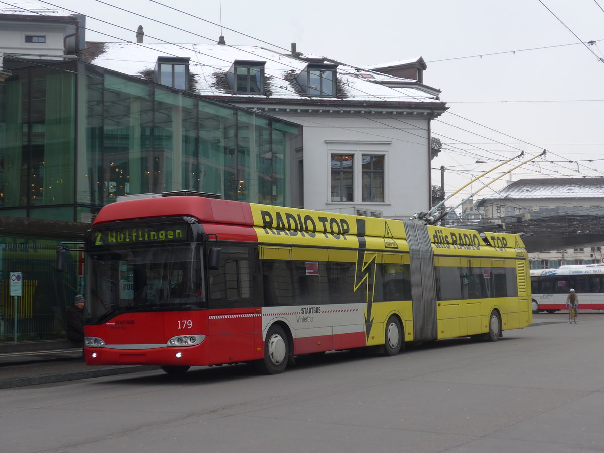 (188'329) - SW Winterthur - Nr. 179 - Solaris Gelenktrolleybus am 8. Februar 2018 beim Hauptbahnhof Winterthur