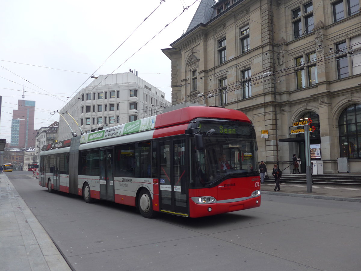 (188'337) - SW Winterthur - Nr. 174 - Solaris Gelenktrolleybus am 8. Februar 2018 beim Hauptbahnhof Winterthur