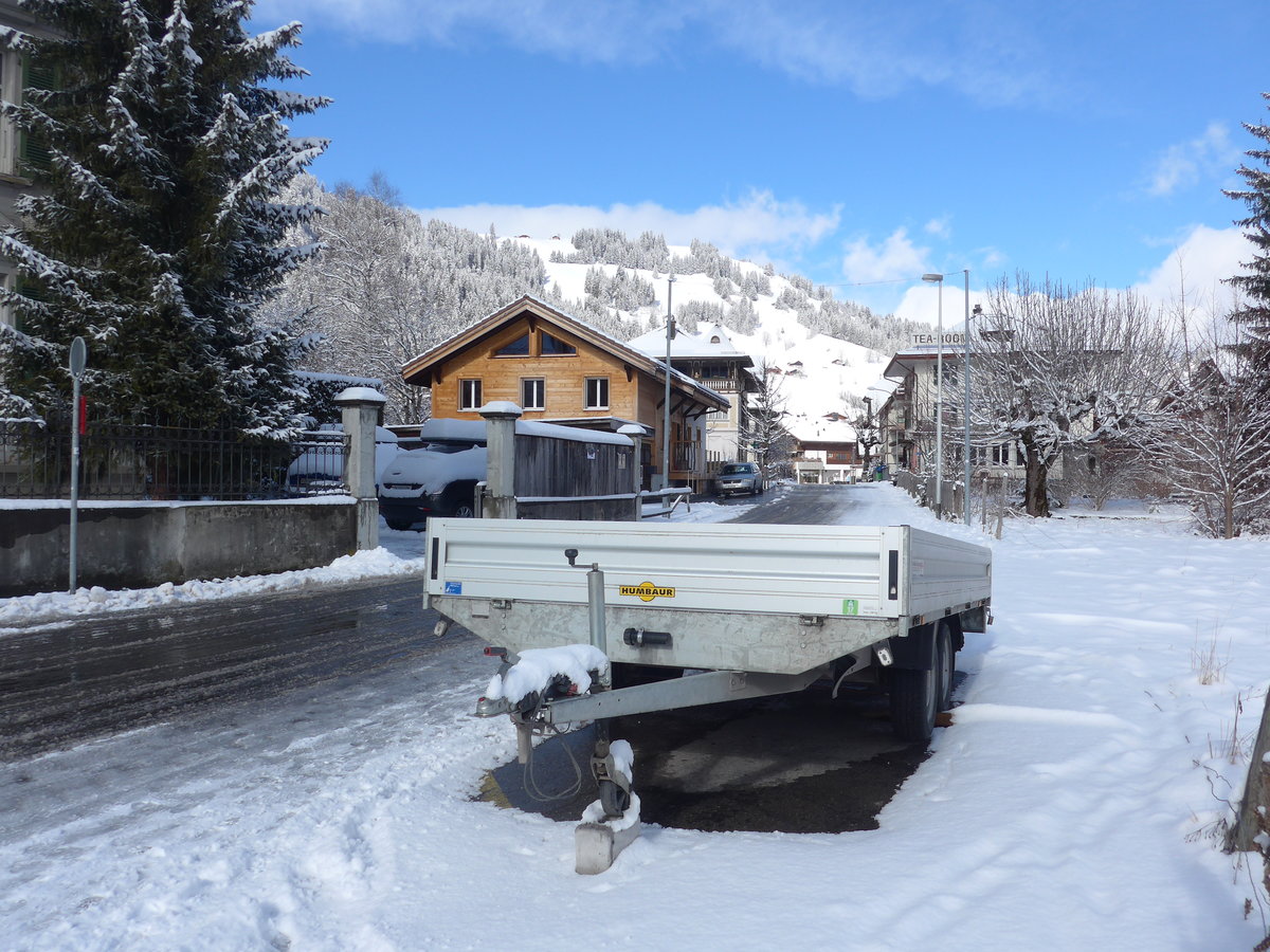 (188'466) - AFA Adelboden - Nr. 66/BE 589'637 - Humbaur Gepckanhnger am 12. Februar 2018 beim Bahnhof Zweisimmen