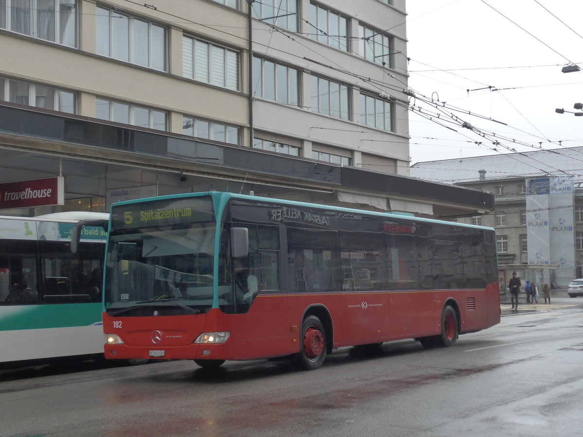 (188'693) - VB Biel - Nr. 182/BE 654'182 - Mercedes am 15. Februar 2018 beim Bahnhof Biel