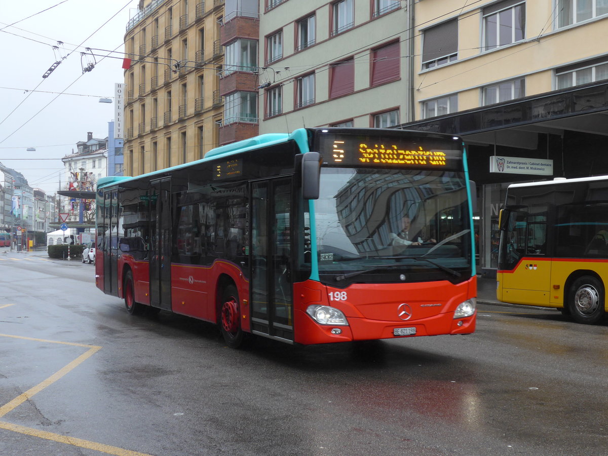 (188'707) - VB Biel - Nr. 198/BE 821'198 - Mercedes am 15. Februar 2018 beim Bahnhof Biel