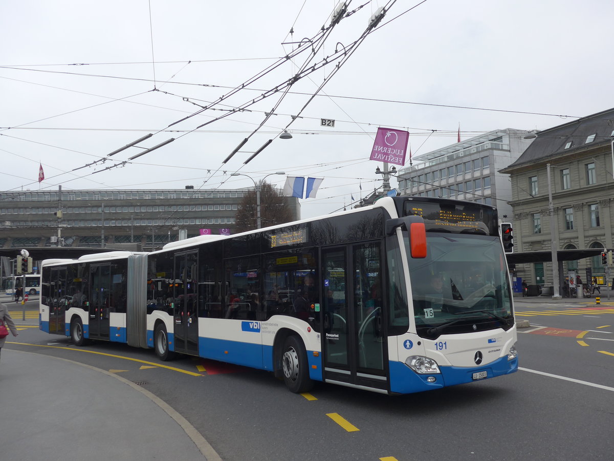 (189'403) - VBL Luzern - Nr. 191/LU 15'003 - Mercedes am 17. Mrz 2018 beim Bahnhof Luzern