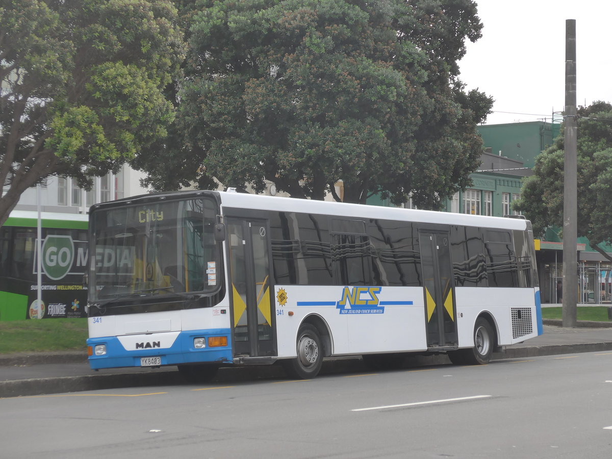 (191'768) - NCS Wellington - Nr. 341/YK8403 - MAN/Designline (ex Red Bus, Christchurch Nr. 341) am 27. April 2018 in Wellington