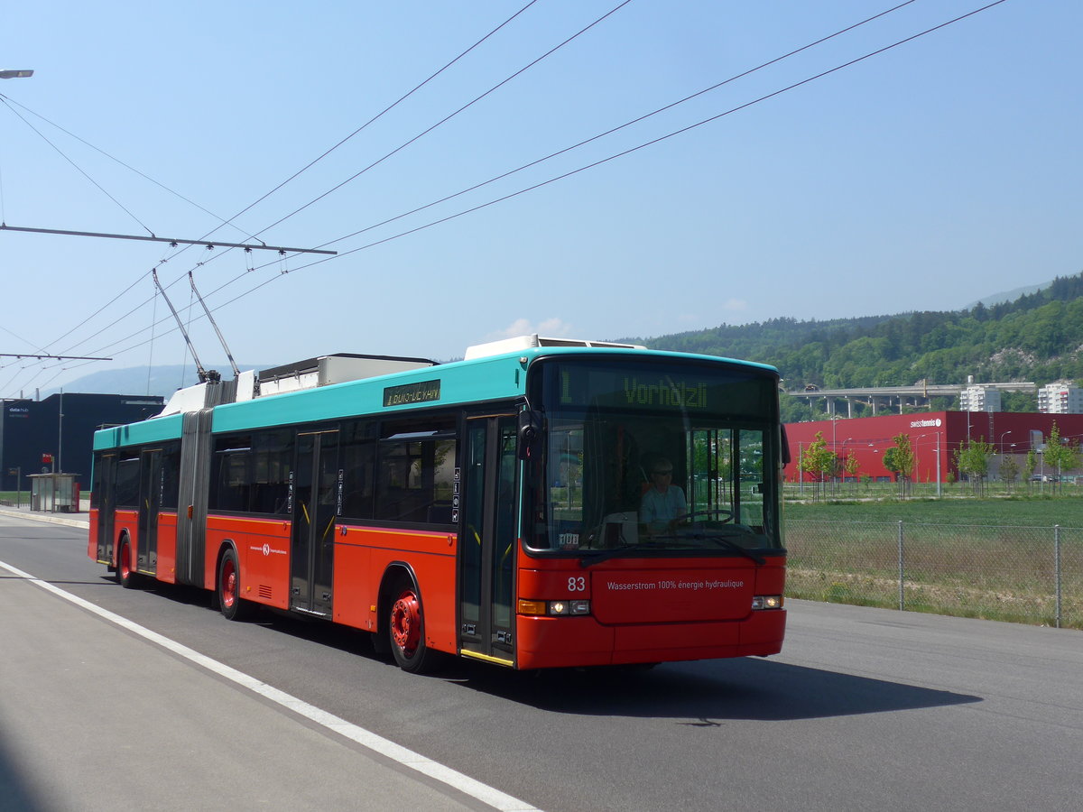 (192'853) - VB Biel - Nr. 83 - NAW/Hess Gelenktrolleybus am 6. Mai 2018 in Biel, Stadien