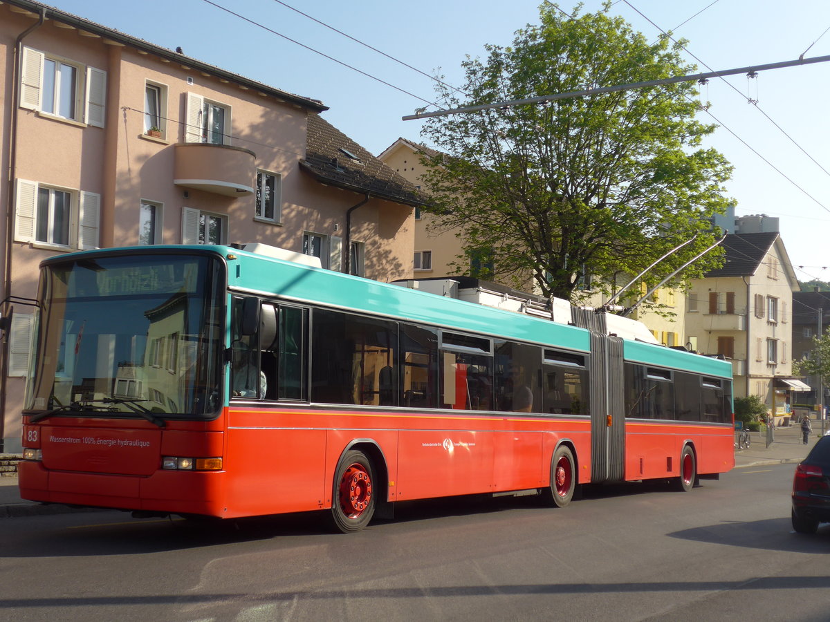 (192'929) - VB Biel - Nr. 83 - NAW/Hess Gelenktrolleybus am 6. Mai 2018 in Biel, Bttenbergstrasse