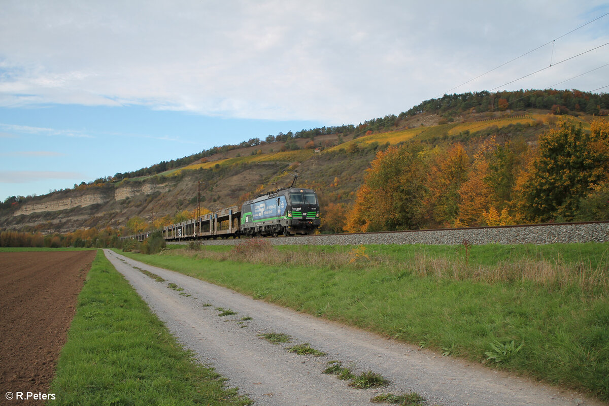 193 269  Schörmer+Partner Rechtsanwälte Der Richtige Zug zu ihrem Recht  zieht ein leeren Autotransportzug bei Thüngersheim. 21.10.24