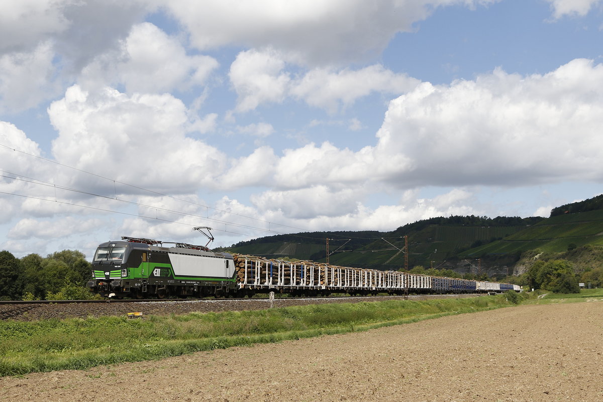 193 276 mit einem Holzzug am 19. August 2017 bei Himmelstadt.