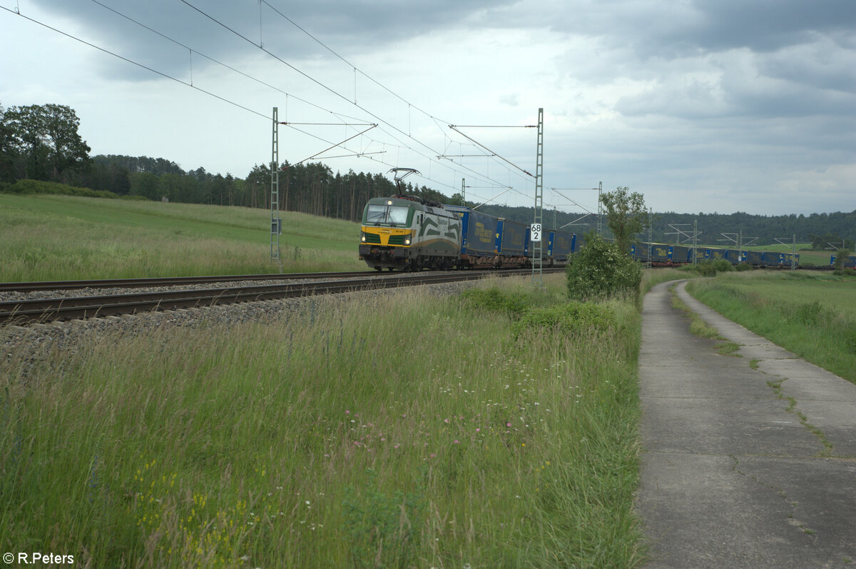 193 595-6 zieht bei Oberdachstetten ein LKW-Walter Zug in Richtung Norden. 08.06.24