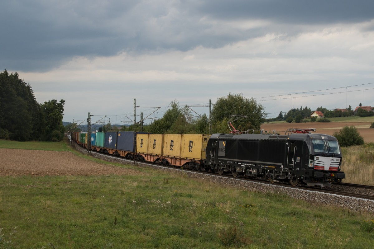 193 606 mit einem Containerzug am 28. August 2015 bei Sinngrn.