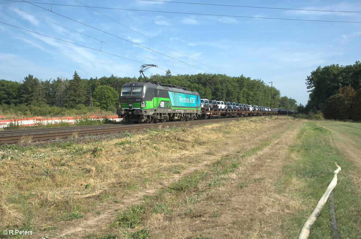 193 756  750  zieht mit einem Autotransportzug durch Mainz Bischofsheim Netztrennstelle. 01.09.24