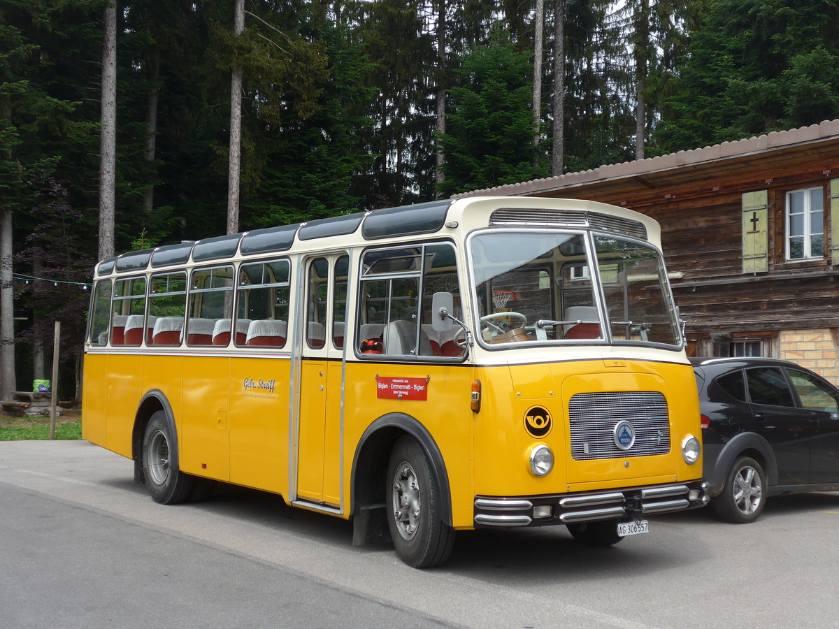 (193'690) - Streiff, Gelterkinden - AG 306'557 - Saurer/Gangloff (ex Oldie-Tours Zrisee, Wollerau; ex OTAG, Wald; ex Leibundgut, Obergoldbach; ex Krebs, Belpberg) am 3. Juni 2018 in Waldhusern, Kurhaus