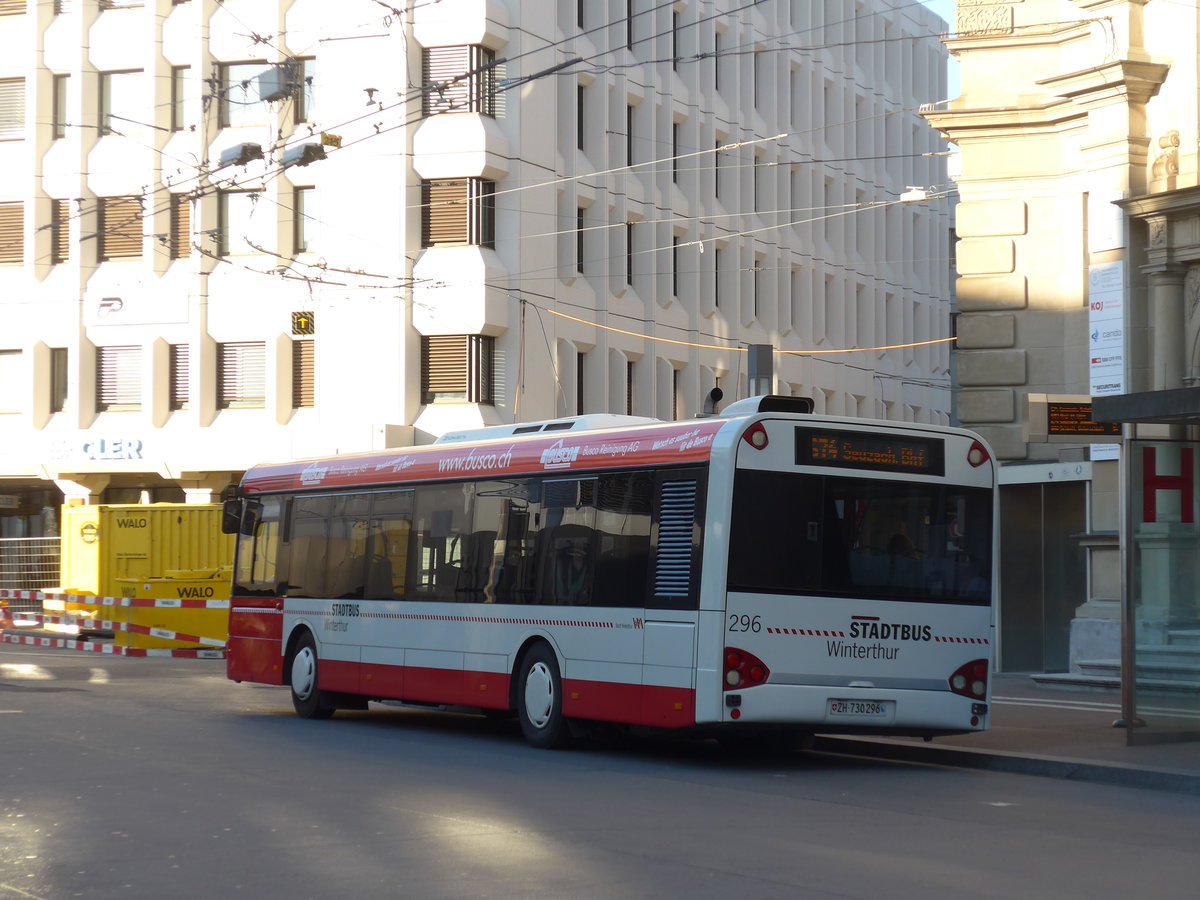 (194'277) - SW Winterthur - Nr. 296/ZH 730'296 - Solaris am 18. Juni 2018 beim Hauptbahnhof Winterthur