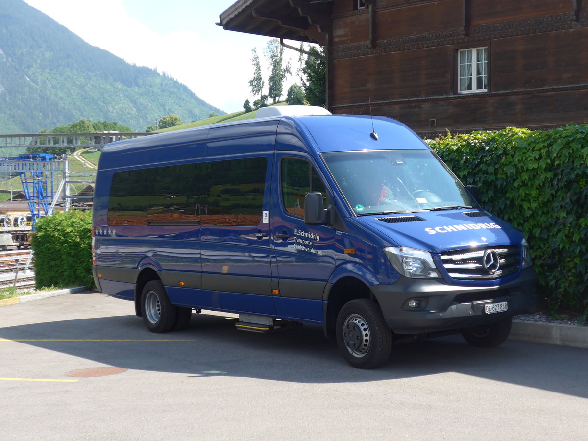 (194'717) - Schnidrig, Zweisimmen - BE 627'888 - Mercedes am 9. Juli 2018 beim Bahnhof Zweisimmen